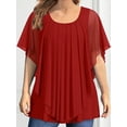 thumbnail image 3 of Plus Size Elegant Top Women's Plus Solid Layered Mesh Butterfly Sleeve Round Neck Shirt Top, 3 of 9