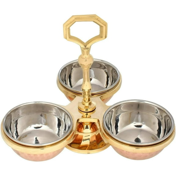 Traditional Indian Brass Pickle Holder Set Indian Pickle Serving Set Brass and Copper, Serving Bowl Color: Brown