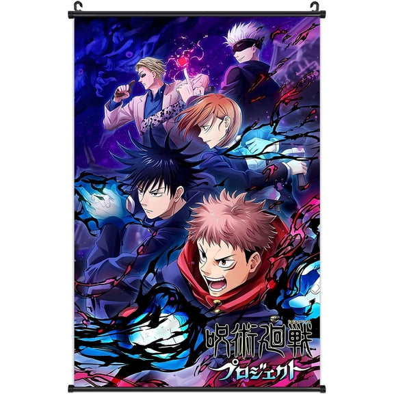 Anime Jujutsu Kaisen Wall Scroll, Posters Collection, Decorative Art Print with Hanging Accessories, 23.6" L x 15.7" W