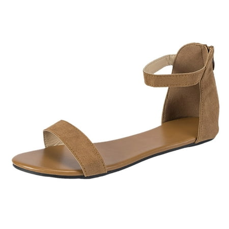 

MRULIC slippers for women Fashion Spring And Summer Women Sandals Flat Heel Round Toe Light Breathable Large Size house slippers for women Brown + US:9.5-10