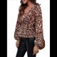 thumbnail image 3 of Blusa de Larga para Mujer, Estilo Babydoll, Ligera, de Poliéster, con Cuello en V y Mangas Abullonadas Café S, 3 of 10