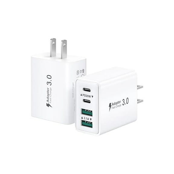 USB C Charger Block, 2-Pack 40W USBC Wall Charger Plug 4 Ports Dual PD Power Adapter QC 3.0 Fast Charging Brick Multiport Type C Cubes Box for iPhone 16 15 14 13 12 11 Pro Max Plus, iPad, Samsung