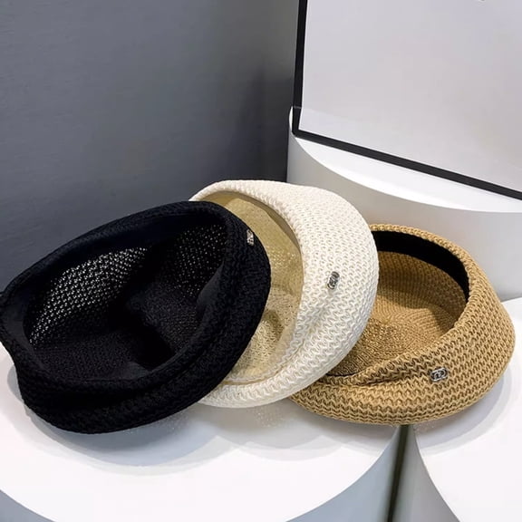 Women's Summer Beret Hat | Adjustable Lightweight Thin Breathable Polyester Cap | Casual Outdoor Beach Sun Protection | Fits 22.05-22.83 Inch | Black Beige Khaki