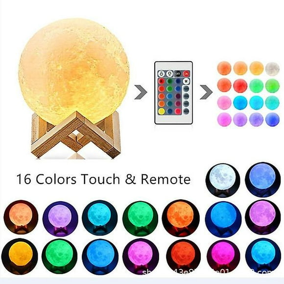 Surrme Moon Lamp, 3d Printing 16 Colors Rgb Led Moon Light With Stand And Timing Setting, Moon Light Lamps With Remote & Touch Control And Usb Recharge For KMoon Lamp, 3d Printing 16 Co