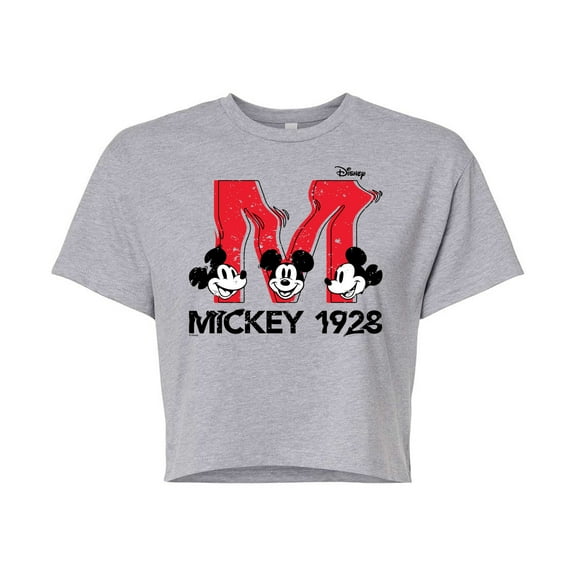 Disney - Mickey & Friends - Large Letter M - 1928 - Glitch - Juniors Cropped Cotton Blend T-Shirt