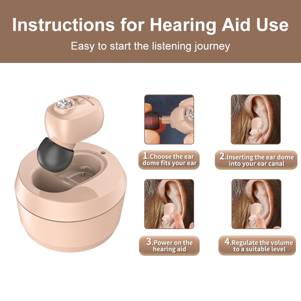 HIBRIQ Rechargeable Invisible Hearing Aids with Charging Base & Noise Cancelling for Seniors HH-1607