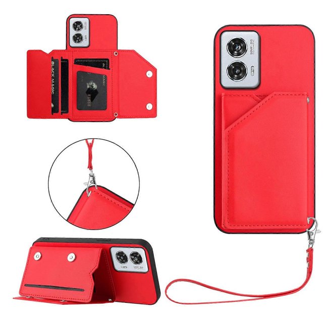 For Motorola Edge 50 Fusion 5G Case Card Holder Kickstand Skin-Touch Phone Cover with Wrist Strap -