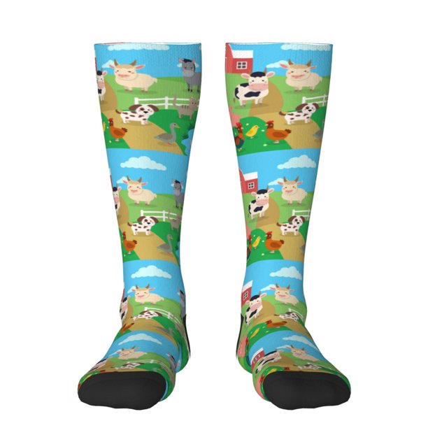 Fotbe Farm Animals Calcetas Divertidas Estampadas para Hombre y Mujer, Calcetas de Algodón hasta la Rodilla para Caminar, Correr, Enfermería y Embarazo