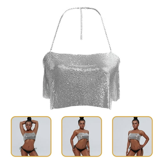 GOOHOCHY Sparkly Sequin Mermaid Crop Tops Ladies Sequined Top 50X7.5X0.08In 1Pack