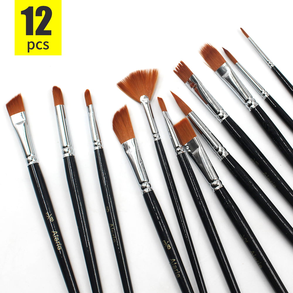 12pc Artist Paint Brushes Set Art Hobby Pack Different Tip Sizes 