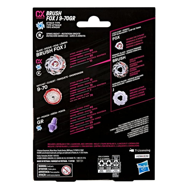 Beyblade X Brush Fox J 9-70GR CX Starter Pack Top and Launcher