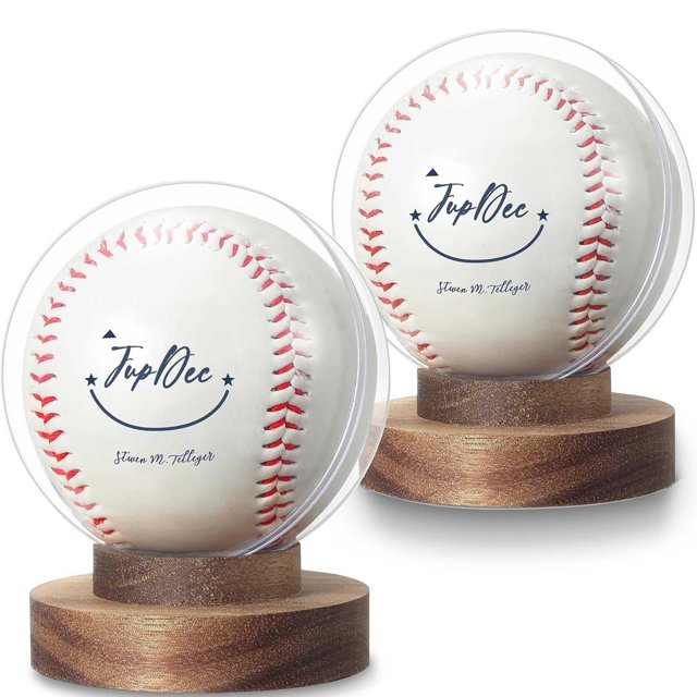 Vitrina de béisbol JupDec redonda transparente con base de madera