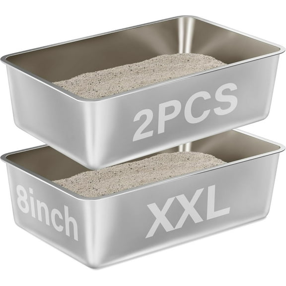 Stainless Steel Cat Litter Box 2 Pack-XXL Metal Boxes for Adult Big Cats,Stainless Steel Cat Litter Box, Metal Pet Toilet Easy to Clean,Non Stick, No Smell