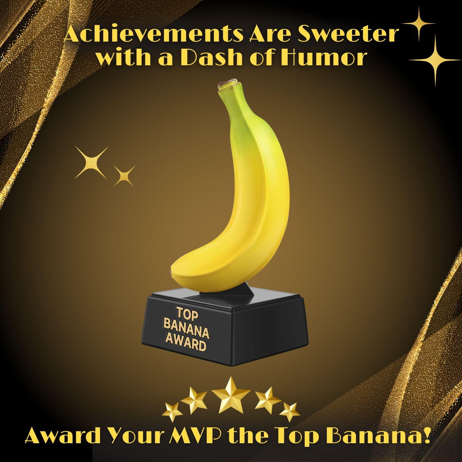 Flexzion Top Banana Trophy - 7-Inch Top Banana Award for Outstanding Achievements, Unique and Funny Trophy for Adults, Coaches, Teachers, and Team Leaders - Durable Resin with Black Base