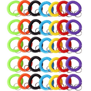 Arroyner 35Pcs Colorful Wrist Spring Spiral Coil Keychain Stretchy Key Chain Bracelet for Outdoor,Pool and Gym