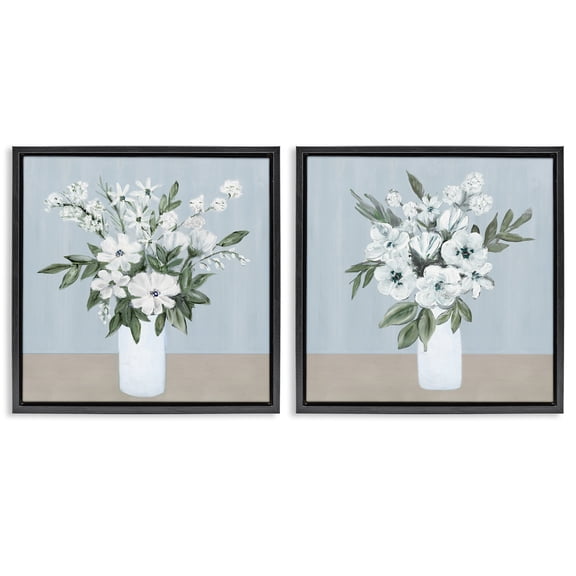 Stupell Industries Mixed White Blossoms 2 Piece Black Framed Floater Canvas Set, design by Marilyn Dunlap