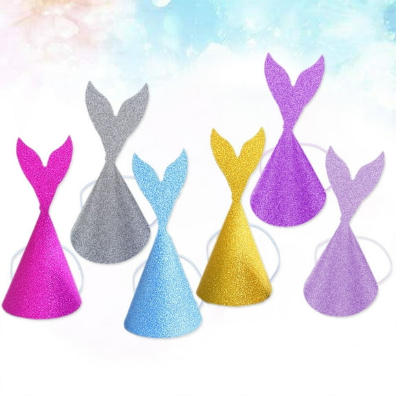 GOOHOCHY Mermaid Tail Paper Hats for Kids Birthday Party Assorted Color Glitter 18 Pieces Including Ropes
