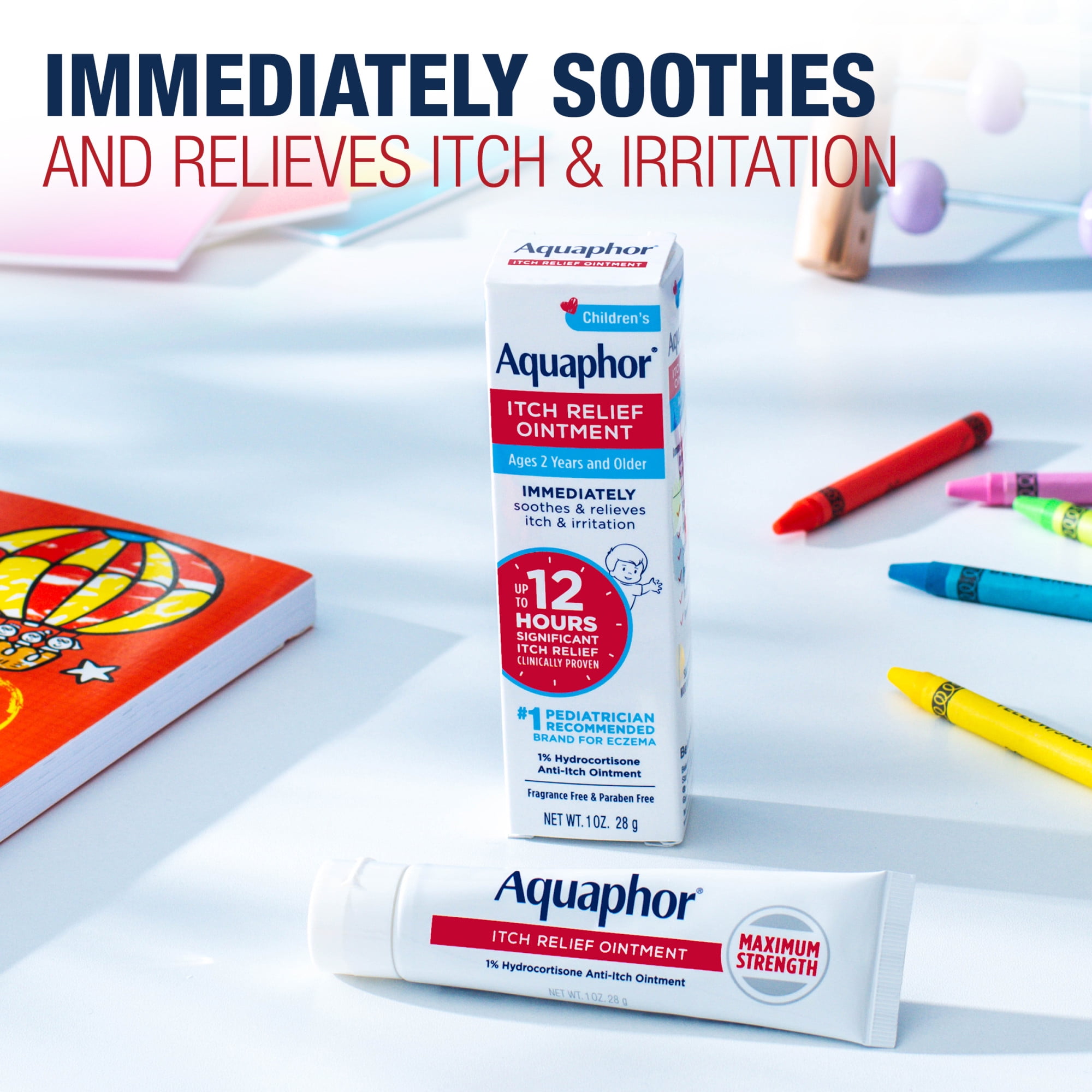 Aquaphor Children's Itch Relief Ointment, 1% Hydrocortisone Anti-Itch Cream, Fast-Acting, 1 oz