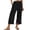 Black, variant on Women's Linen Solid Color Capri Pants, High Waist Wide Leg Casual Pants with Side Slit Pockets for Daily Wear