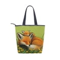 thumbnail image 2 of Zipper canvas bag large capacity large size practical handbag durable Canvas with leather material Big and Little Fox, 2 of 7