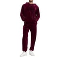 thumbnail image 2 of yuCgh Men's Velvet Hooded Sweatshirt and Tapered Leg Pants Set, Two-Piece Luxe Loungewear for Men in Soft and Warm Fabric,Wine L, 2 of 4