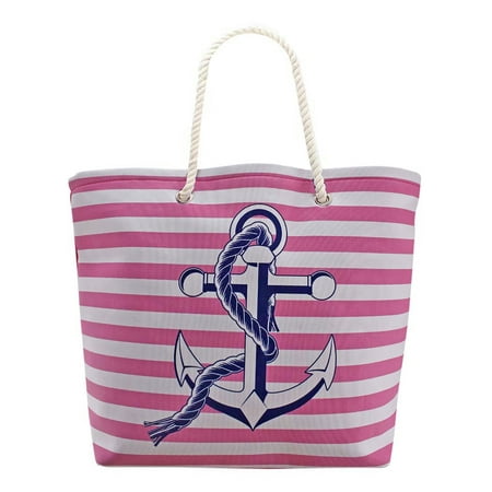 Pink White Stripe Nautical Anchor Oversize Beach Tote Bag Pink White Stripe Nautical Anchor Oversize Beach Tote Bag