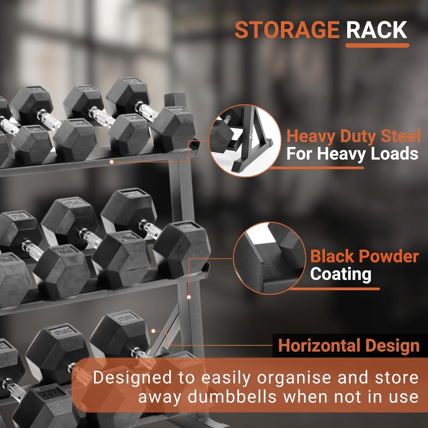 350 lbs Hex Dumbbell Set with Rack, 10-50 lbs Pairs - Rubber Coated Iron Weights for Home Gym, Strength Training & Muscle Building