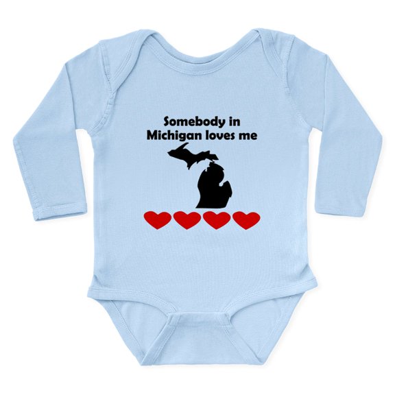 CafePress - Somebody In Michigan Loves Me Body Suit - Long Sleeve Cotton Baby Bodysuit