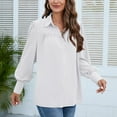 thumbnail image 4 of SWSMCLT Women's Long Sleeve Blouse Lantern Sleeve Ruched Casual Button Thin Button Up Shirt Mandarin Collar Top White XX-Large, 4 of 5