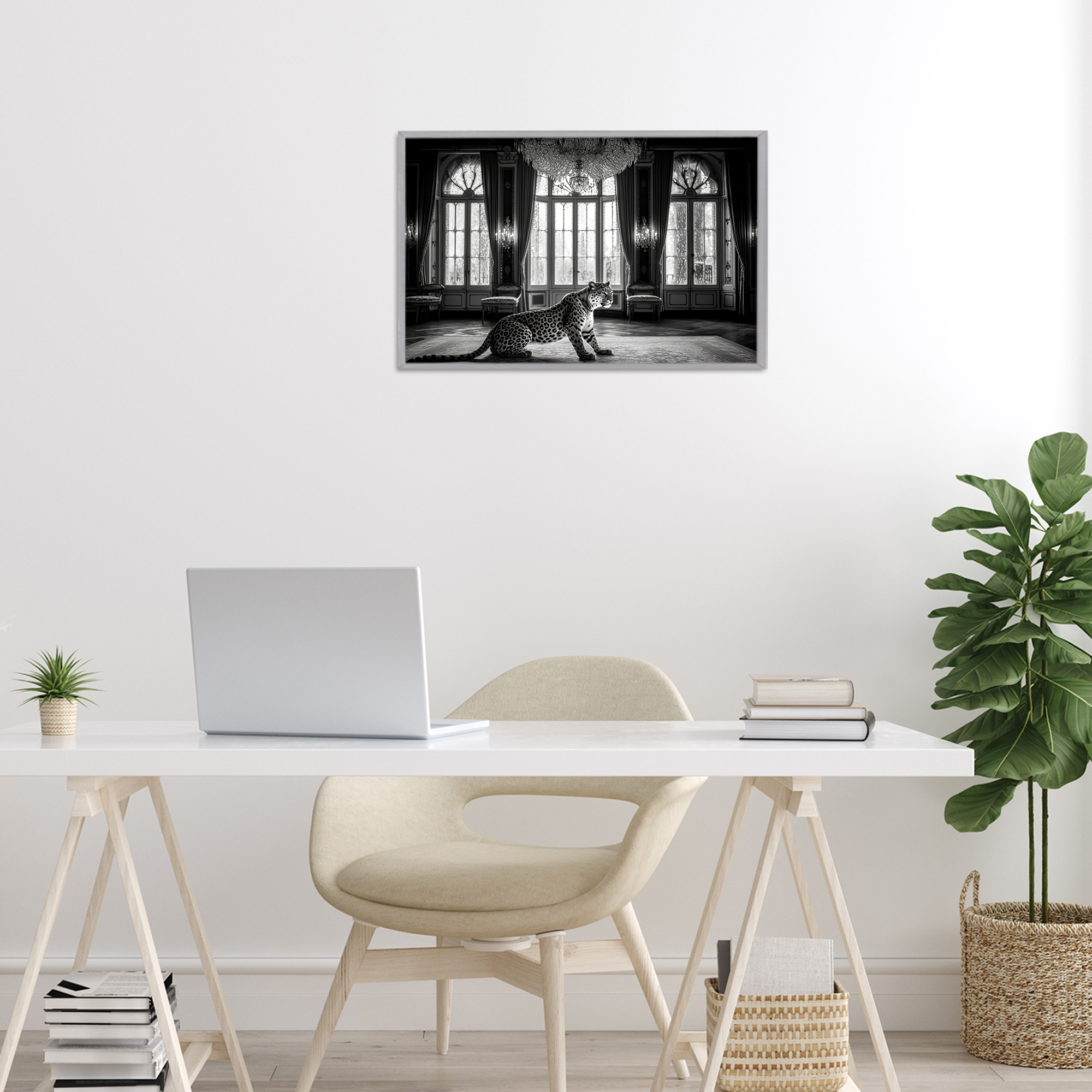 Snow Leopard in Opulent Mansion Gray Framed Giclee Art, design by Decent Exposures
