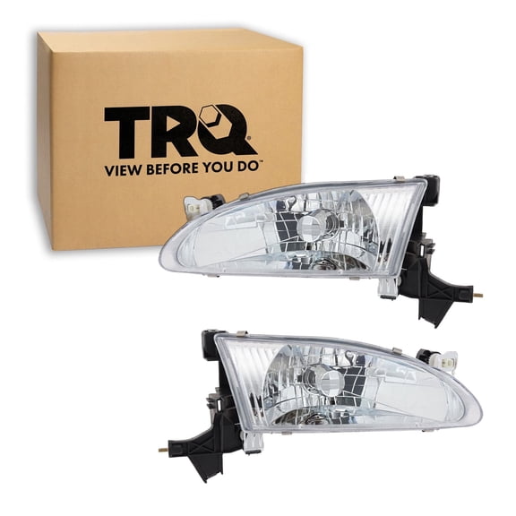 TRQ 2 Piece Headlight Assembly Set Driver & Passenger Side Fits 1998-2000 Toyota Corolla TO2502121 TO2503121