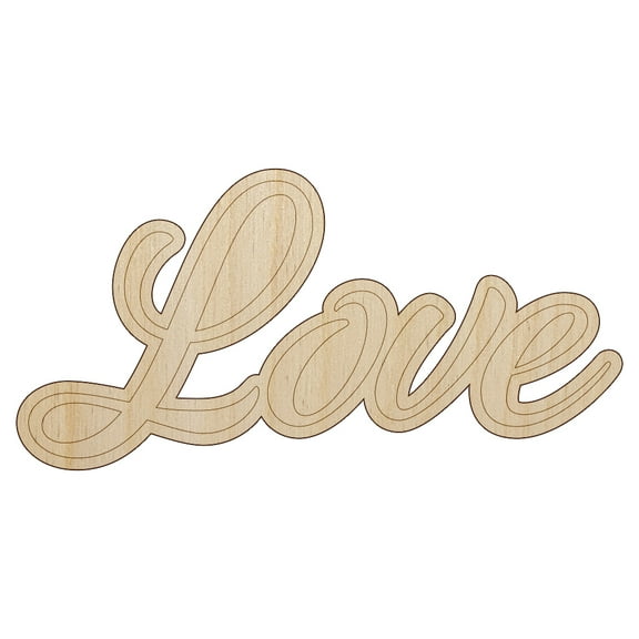 Love Cursive Text Wood Shape Unfinished Piece Cutout Craft DIY Projects - 4.70 Inch Size - 1/8 Inch Thick