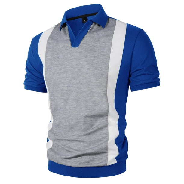 Ceisia Men's Polo Shirt | Slim Fit Short Sleeve Color Block Patchwork Stripe Polo | Breathable Wrinkle-resistant (Multiple Combinations) Gift