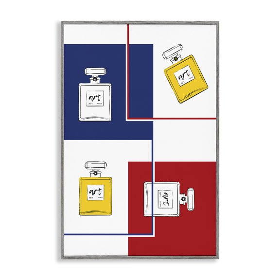 Stupell Industries Classic Design with Perfumes Beauty & Fashion Painting Gray Framed Art Print Wall Art, 12 x 18