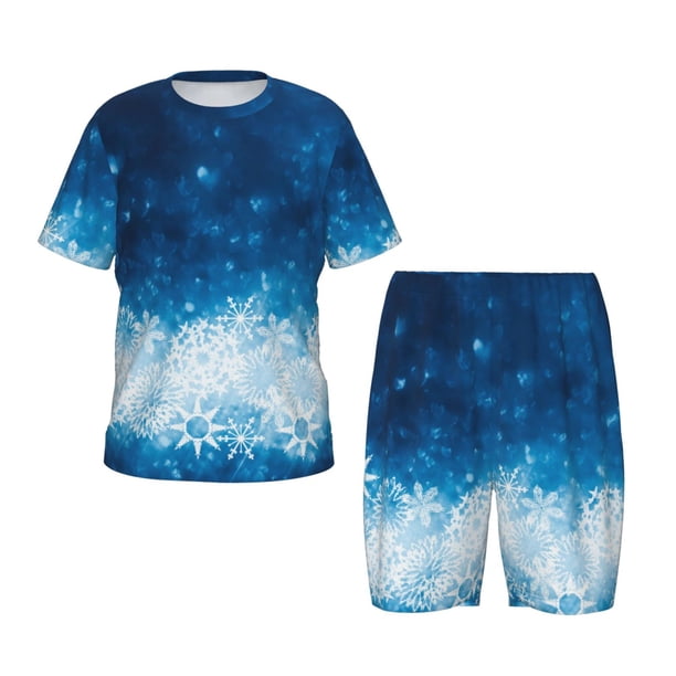 Balery Blue Glitter Sparkles Conjunto de Pijama Infantil de Manga Corta con Estampado – Ropa de Dormir de Algodón Suave-X-Large