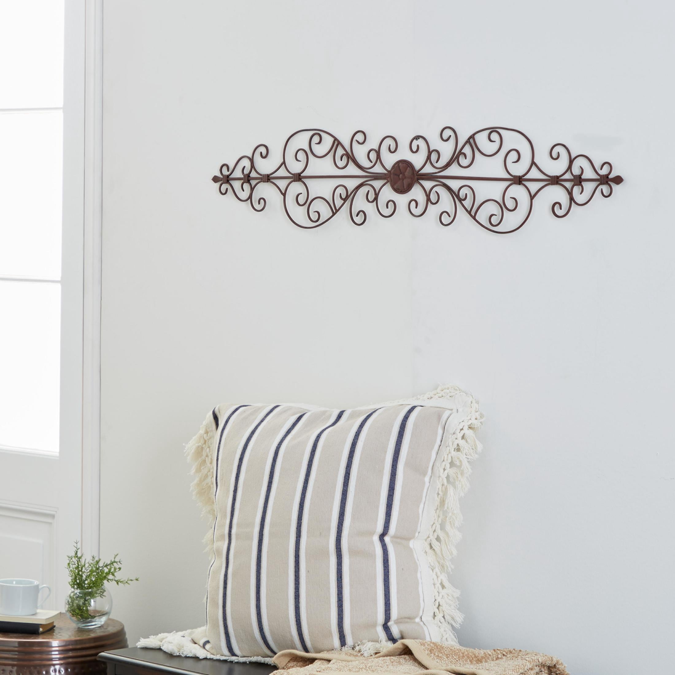DecMode Brown Metal Long Slim Scroll Wall Decor