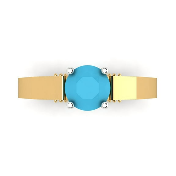 1.06 ct Round Cut Simulated Turquoise Solitaire 14K Yellow/White Gold Womens Engagement Ring