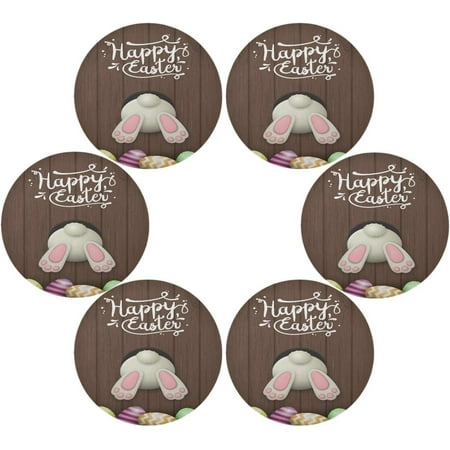 

Coolnut Easter Round Placemats Cute White Bunny Rabbit Easter Colorful Eggs Wood Wall Place Mat Wear and Heat Resistant Non Slip Table Mats for Home Table Dinnerware 6Pcs