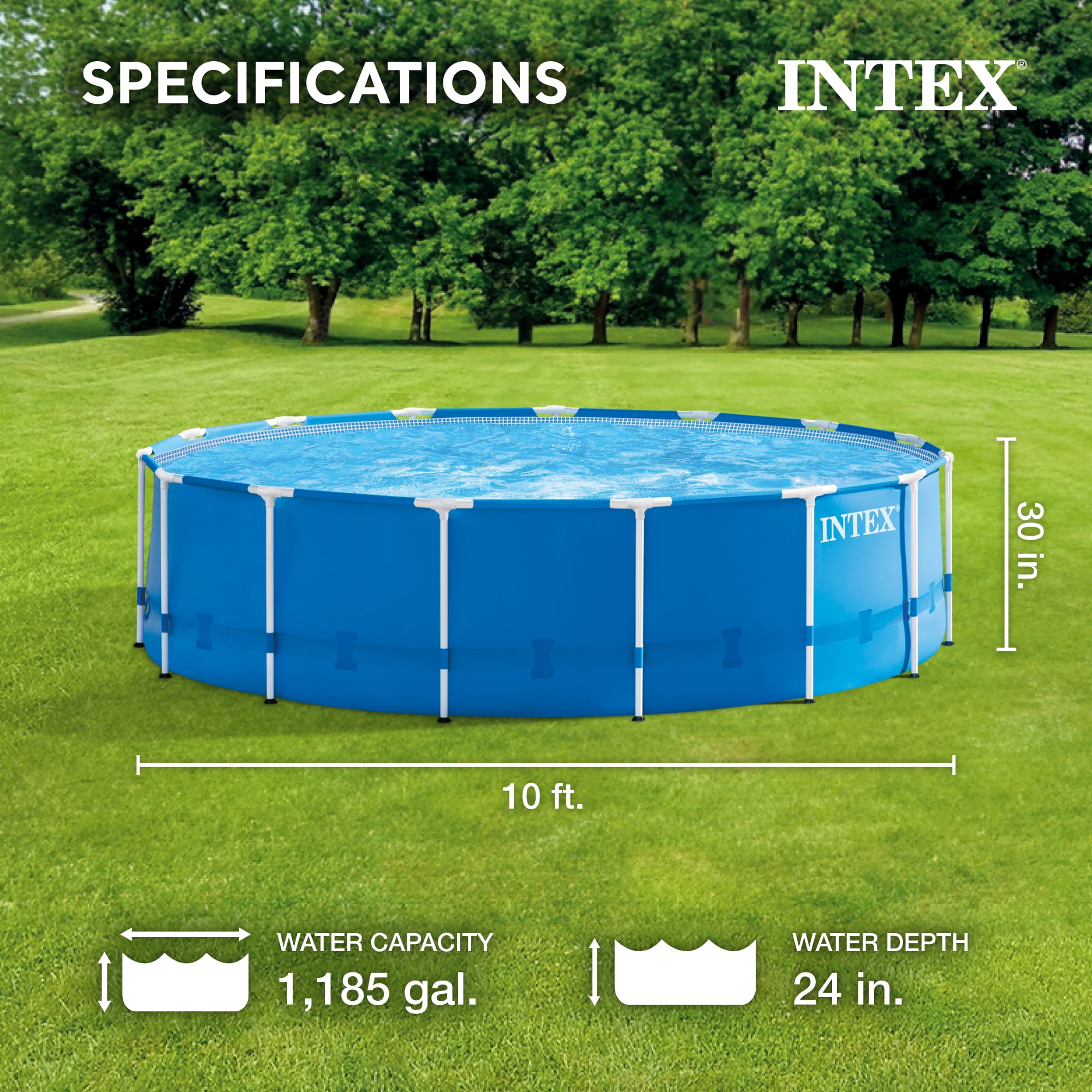Intex 10ft x 30in Metal Frame Above Ground Pool & Intex Steel Frame Pool Ladder