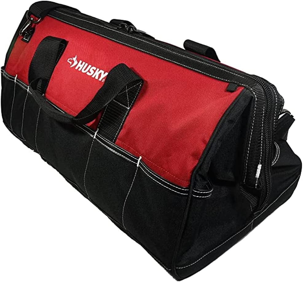 Husky 24in 16 Pocket Zippered Tool Bag, Red/Black