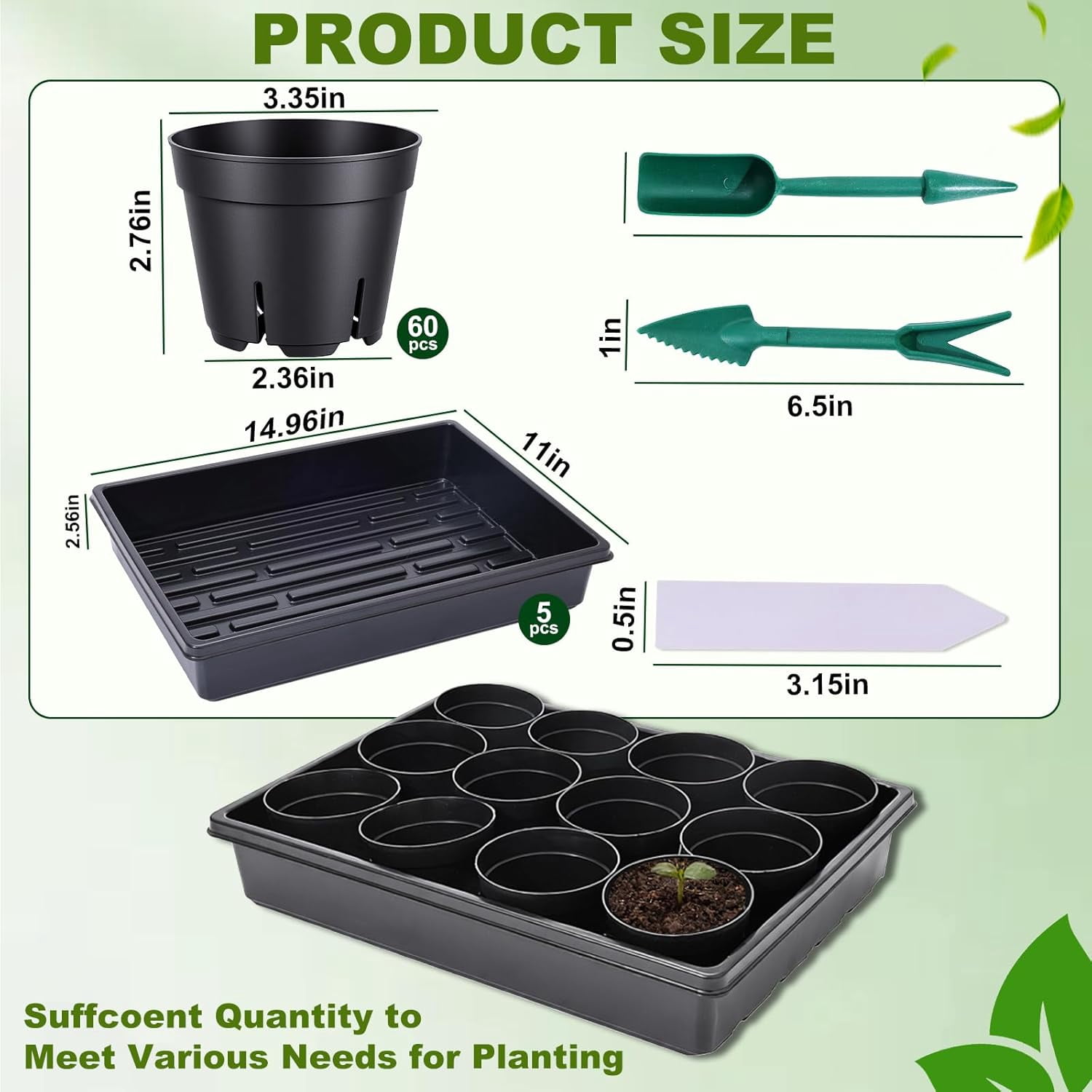 Seed Starter Tray Kit - 60-Pack Round Nursery Pots with Drainage Holes, Seedling Trays, Plant Labels & Transplanting Tools for Vegetables, Flowers, Herbs