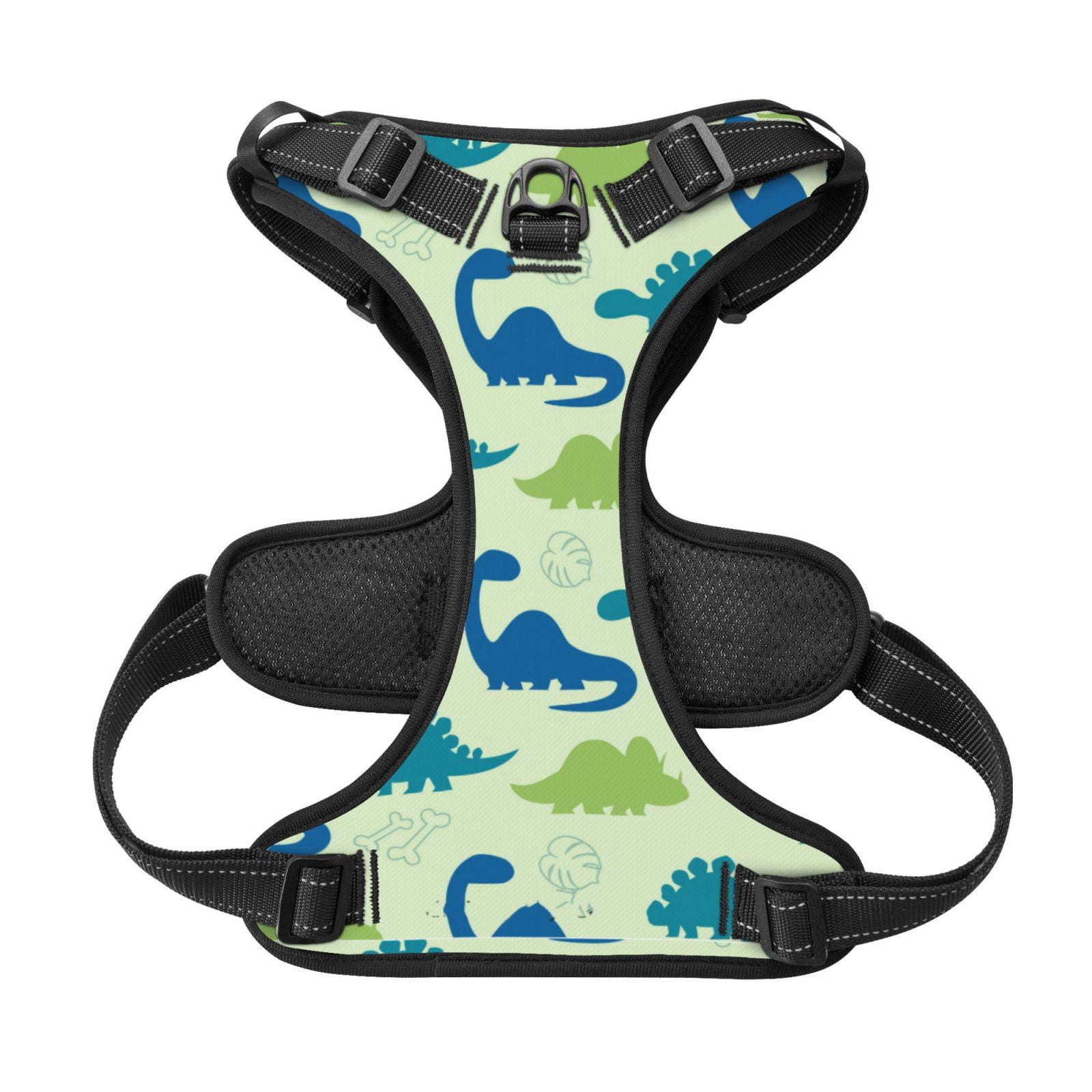 Kdxio Cute Dinosaur Blue Green Print No Pull Dog Harness Adjustable Reflective Oxford Easy Control Medium Large Dog Harness for Training and Everyday-Medium