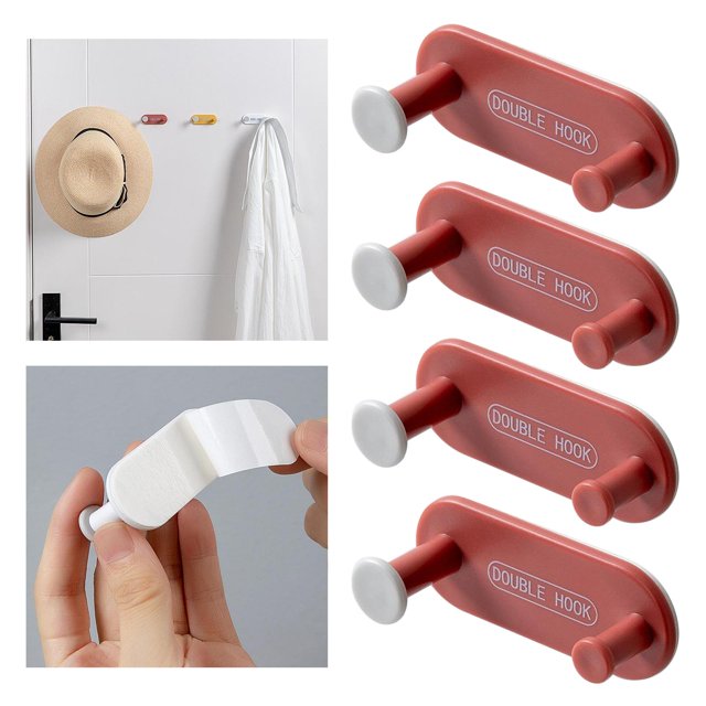 4 piezas / paquete de ganchos adhesivos, colgadores de pared súper fuertes, gancho de plástico ABS a prueba de óxido para cocina, baños, puertas, rojo Soledad Ganchos autoadhesivos