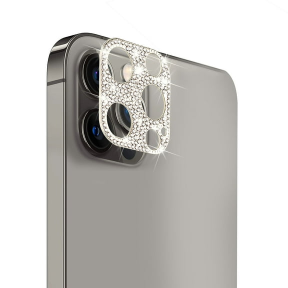 For Apple iPhone 13 Pro (6.1") Camera Lens Zinc Alloy With Diamond Bling Glitter Lens Protective Camera Decoration Cover ,Xpm Screen Protector [ Silver ]