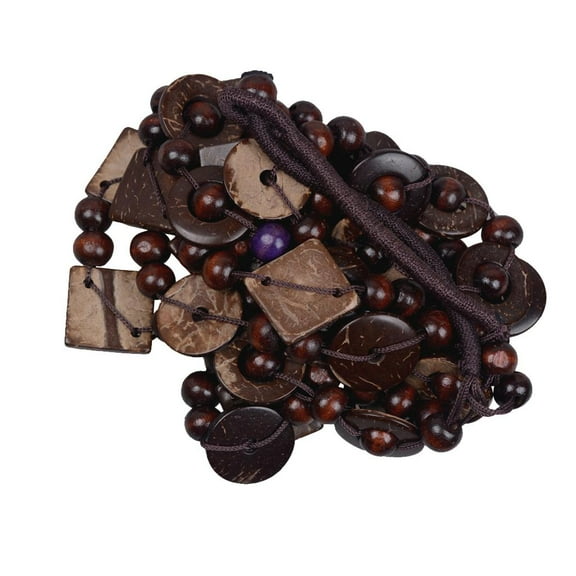 Vintage Geometric Wood Beads Pendant Necklace, Ethnic Wooden Pendant Long Chain