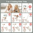 thumbnail image 2 of 7 in 1 Baby Tricycle, Toddler Tricycle with Removable and Adjustable Push Rod, Toddler Push Bike with Removable Pedal, Canopy, and Guardrail, Tricycle for 18-72 Months, pink, 2 of 6