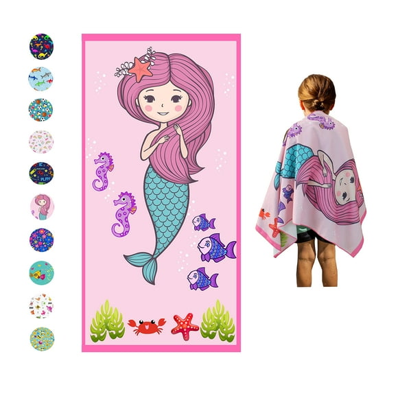 Microfiber Beach Towel for Kids - Thin and Large (30"x60") - Mermaid - Absorbent, quick dry, sand free, lightweight towels blanket - toddler, girls - For Sports, Pool, Picnic, Camping, Travel, Swim