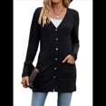thumbnail image 1 of Cárdigan de Otoño para Mujer, de Punto Suave, de Larga, Abierto Al Frente y con Bolsillos. Negro S, 1 of 8
