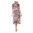 thumbnail image 2 of JULIA JORDAN Womens Navy Zippered Slitted Lined Band Collar With Ties Floral Pouf Sleeve Midi Wear To Work Fit + Flare Dress 10, 2 of 3