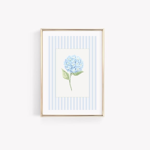 Hydrangea Stripe Wall Art Print Grandmillennial Coastal Decor